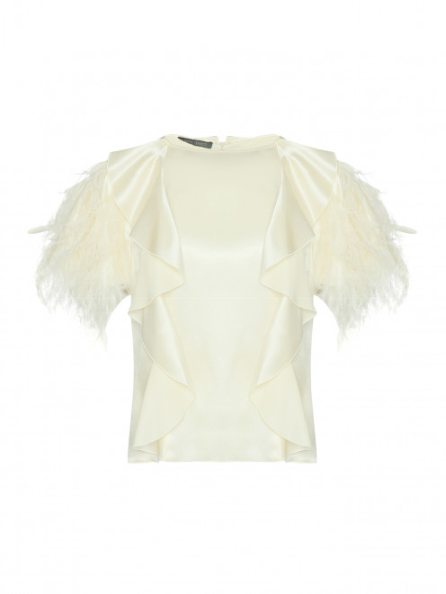Шелковая блуза с воланами и аппликациями из перьев Alberta Ferretti - Общий вид