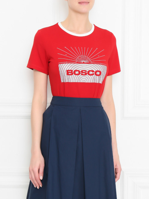 Трикотажная футболка из хлопка с аппликацией  BOSCO - МодельВерхНиз