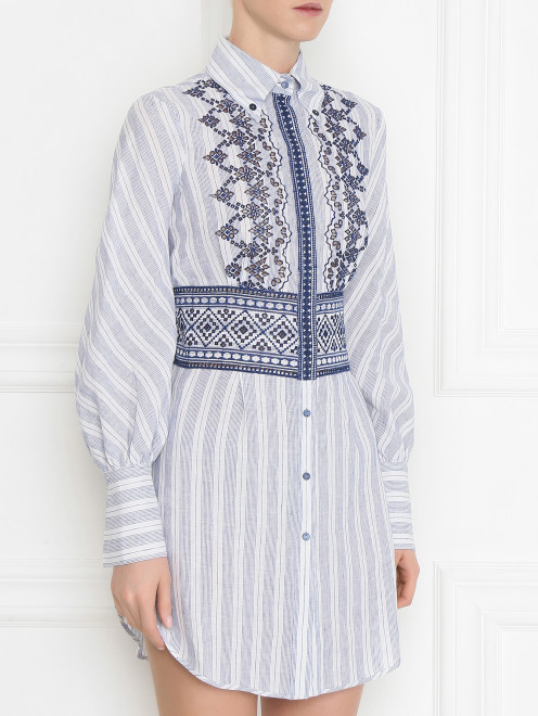 Платье-мини из льна декорированное вышивкой Ermanno Scervino - МодельВерхНиз
