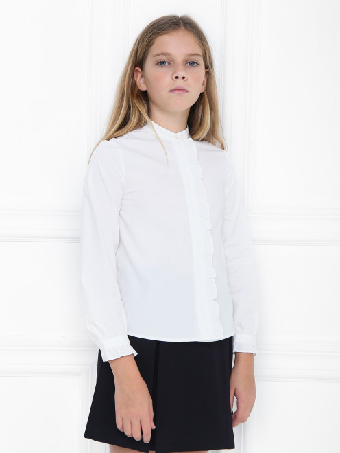 Блуза из хлопка с оборкой на планке Emporio Armani - МодельВерхНиз