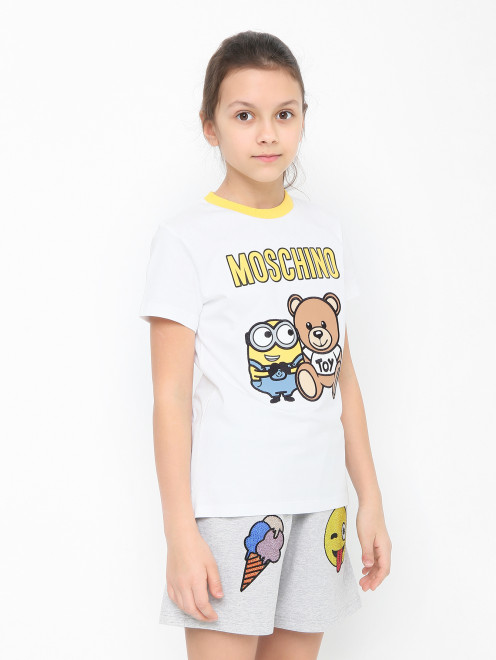 Хлопковая футболка с круглым воротом Moschino - МодельВерхНиз