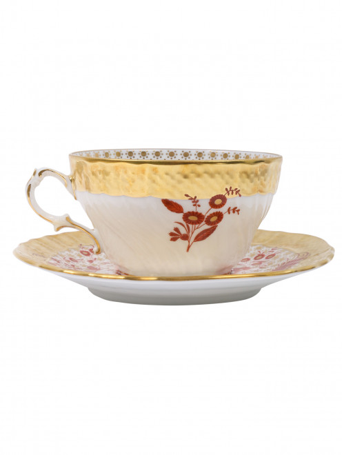 Чайная пара из фарфора с узором и широкой золотой каймой Ginori 1735 - Общий вид